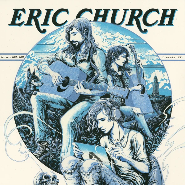 Gig Posters Eric Church - 2017 Miles Tsang Poster Lincoln, NE AP Round Here Blues 3 Gig Posters Eric Church - 2017 Miles Tsang Poster Lincoln, NE AP Round Here Blues
