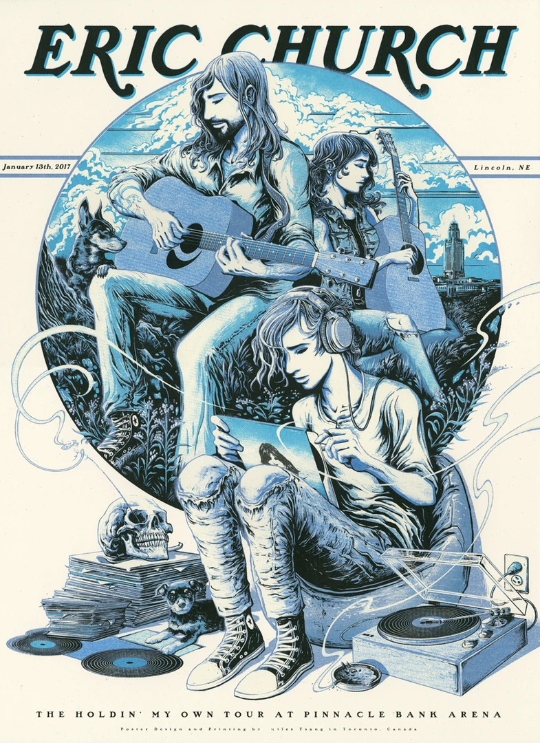 Gig Posters Eric Church - 2017 Miles Tsang Poster Lincoln, NE AP Round Here Blues 4 Gig Posters Eric Church - 2017 Miles Tsang Poster Lincoln, NE AP Round Here Blues