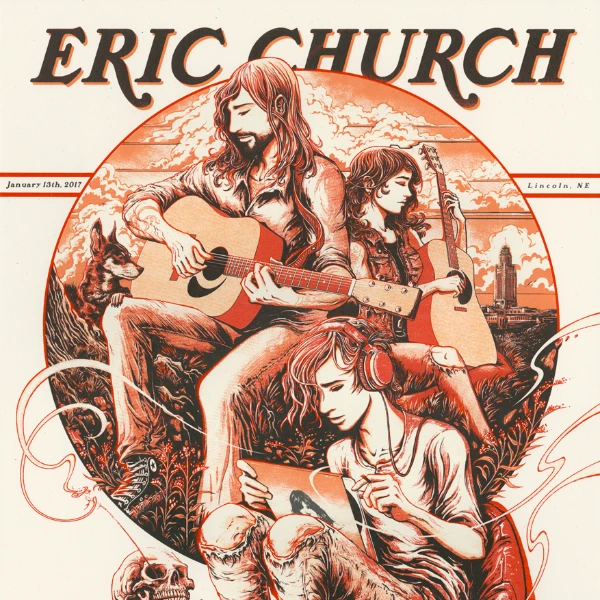 Eric Church - 2017 Miles Tsang Poster Lincoln, NE AP Record Year RED Gig Posters 3 Eric Church - 2017 Miles Tsang Poster Lincoln, NE AP Record Year RED Gig Posters