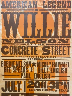 Gig Posters Willie Nelson - 2011 Hatch Show Print 7/1 Poster Corpus Christi, Texas
