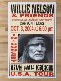 Willie Nelson - 2004 Franks Brothers 10/3 Poster Canyon, TX Gig Posters