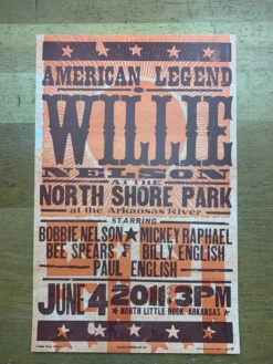 Willie Nelson - 2011 Hatch Show Print 6/4 Poster North Little Rock, Arkansas Gig Posters