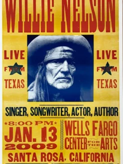 Willie Nelson - 2009 Hatch Show Print 1/13 Poster Santa Rosa, CA Gig Posters