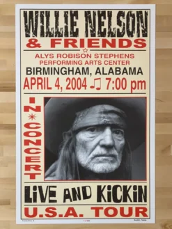 Willie Nelson - 2004 Franks Brothers 4/4 Poster Birmingham, AL Gig Posters
