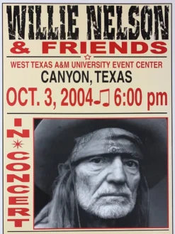 Willie Nelson - 2004 Franks Brothers 10/3 Poster Canyon, TX Gig Posters