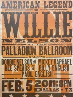 Gig Posters Willie Nelson - 2011 Hatch Show Print 2/5 Poster Dallas, Texas