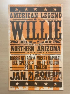 Gig Posters Willie Nelson - 2011 Hatch Show Print 1/21 Poster Flagstaff, Arizona