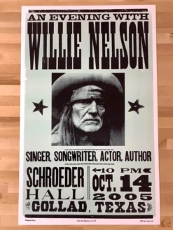 Willie Nelson - 2005 Hatch Show Print 10/14 Poster Collad, TX Gig Posters