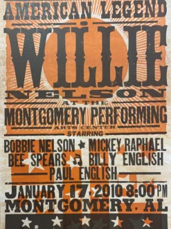 Gig Posters Willie Nelson - 2010 Hatch Show Print 1/17 Poster Montgomery, Alabama