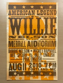 Willie Nelson - 2010 Hatch Show Print 8/11 Poster Portland, Maine Gig Posters