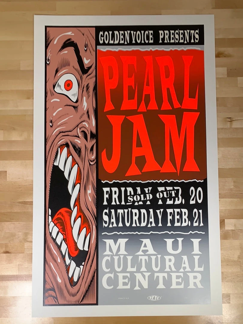 TAZ Gig Posters Pearl Jam - 1998 T.A.Z. Poster Maui, HI Cultural Center 1st Ed 4 TAZ Gig Posters Pearl Jam - 1998 T.A.Z. Poster Maui, HI Cultural Center 1st Ed