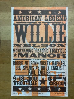 Gig Posters Willie Nelson - 2010 Hatch Show Print 9/18 Poster Troutdale, OR