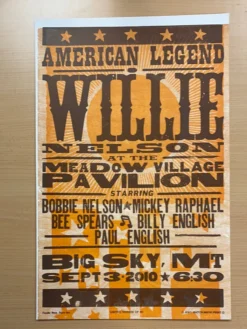 Gig Posters Willie Nelson - 2010 Hatch Show Print 9/3 Poster Big Sky, Montana
