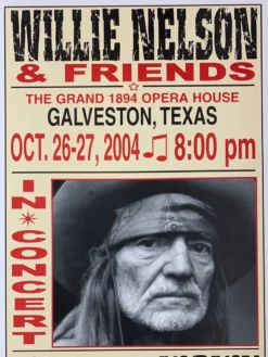 Willie Nelson - 2004 Franks Brothers 10/26-27 Poster Galveston, TX