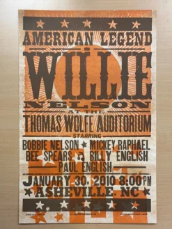 Willie Nelson - 2010 Hatch Show Print 1/30 Poster Asheville, North Carolina Gig Posters