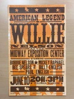 Gig Posters Willie Nelson - 2011 Hatch Show Print 6/10 Poster Columbia, Missouri