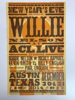 Willie Nelson - 2014 Hatch Show Print NYE Poster ACL Live Gig Posters