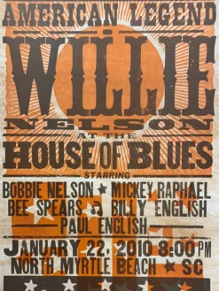 Gig Posters Willie Nelson - 2010 Hatch Show Print 1/22 Poster North Myrtle Beach, South Carolina