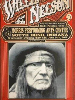 Gig Posters Willie Nelson - 2017 Mattole River Studios Poster South Bend, Indiana