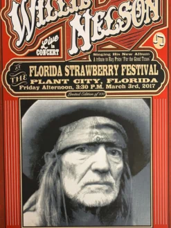 Gig Posters Willie Nelson - 2017 Mattole River Studios Poster Plant City, FL
