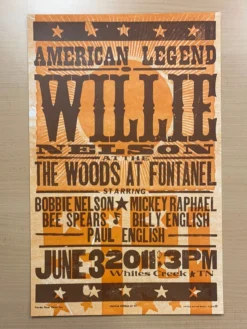 Gig Posters Willie Nelson - 2011 Hatch Show Print 6/3 Poster Whites Creek, Tennessee