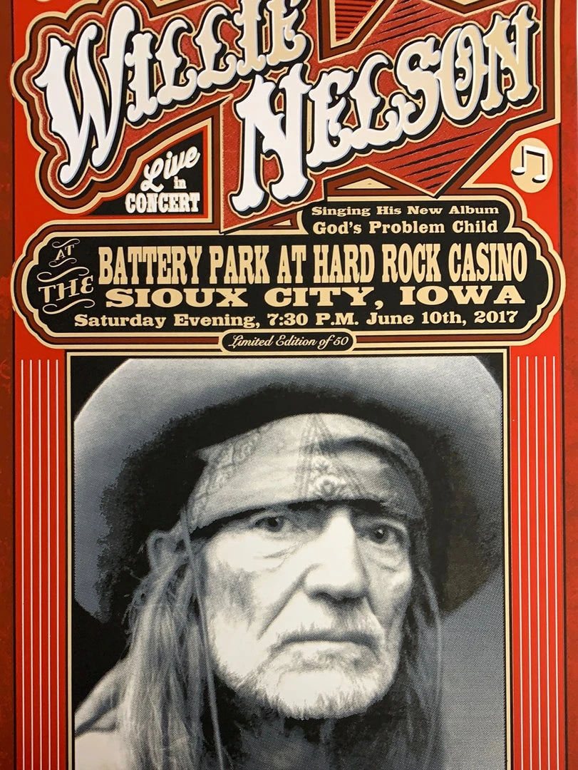 Gig Posters Willie Nelson - 2017 Mattole River Studios Poster Sioux City, IA 3 Gig Posters Willie Nelson - 2017 Mattole River Studios Poster Sioux City, IA