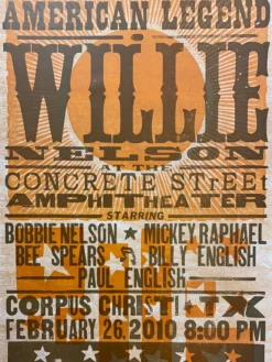Gig Posters Willie Nelson - 2010 Hatch Show Print 2/26 Poster Corpus Christi, Texas