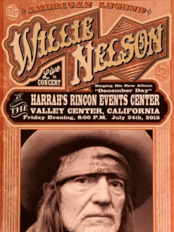 Gig Posters Willie Nelson - 2015 Franks Brothers Poster Valley Center, CA Harrah's