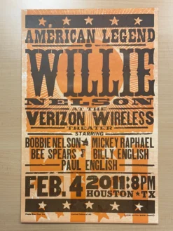 Gig Posters Willie Nelson - 2011 Hatch Show Print 2/4 Poster Houston, Texas