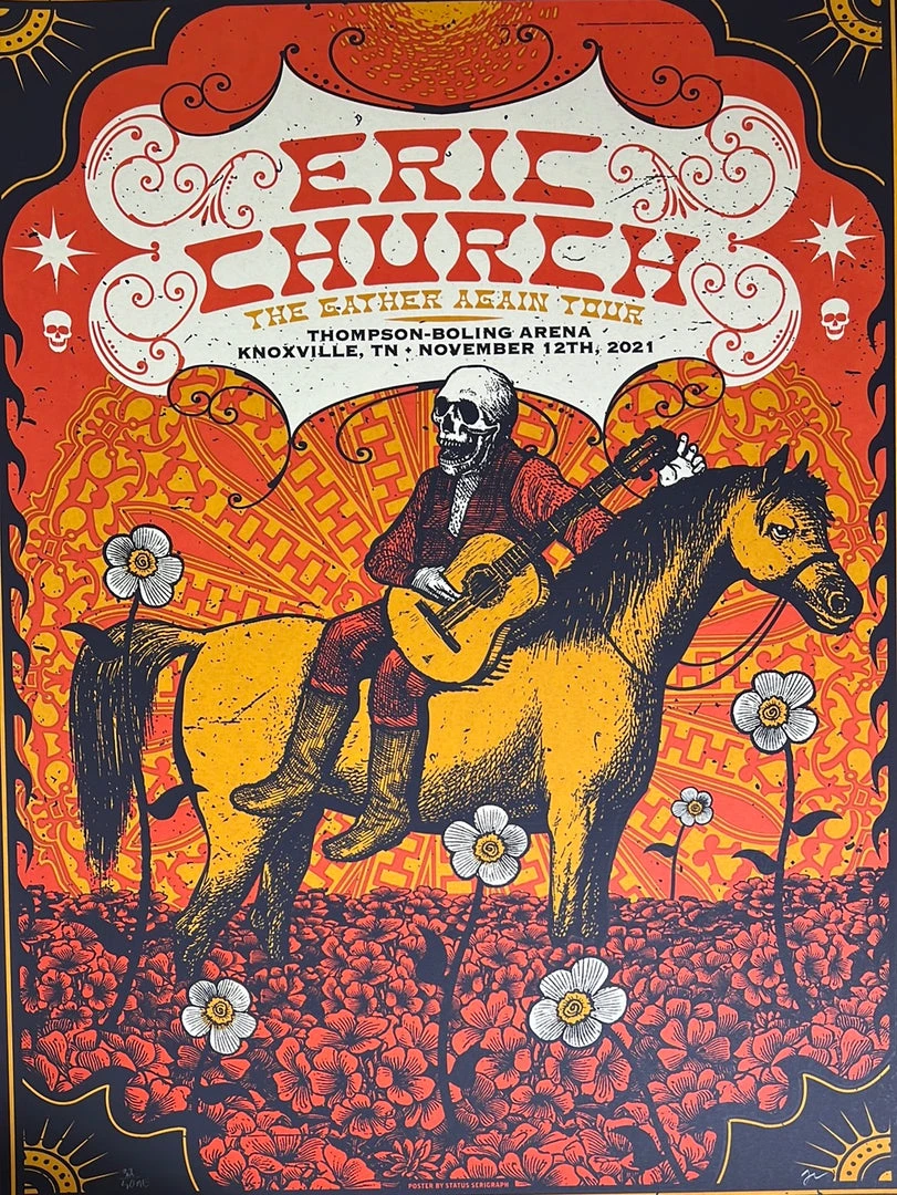 Gig Posters Eric Church - 2021 Status Serigraph Poster Knoxville, TN 3 Gig Posters Eric Church - 2021 Status Serigraph Poster Knoxville, TN