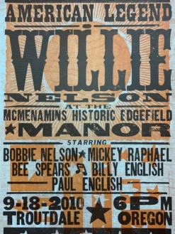 Gig Posters Willie Nelson - 2010 Hatch Show Print 9/18 Poster Troutdale, OR