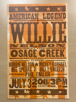 Gig Posters Willie Nelson - 2011 Hatch Show Print 7/3 Poster Fayetteville, Oklahoma
