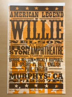 Willie Nelson - 2010 Hatch Show Print 9/12 Poster Murphys, California Gig Posters