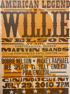 Gig Posters Willie Nelson - 2010 Hatch Show Print 7/29 Poster Canandaigua, New York