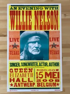 Gig Posters Willie Nelson - 2008 Hatch Show Print 5/15 Poster Antwerp, Belgium