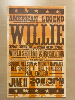 Willie Nelson - 2011 Hatch Show Print 6/11 Poster Sparta, Illinois Gig Posters