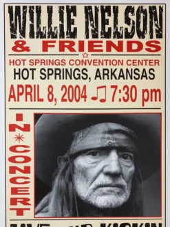 Willie Nelson - 2004 Franks Brothers 4/8 Poster Hot Springs, AR Gig Posters