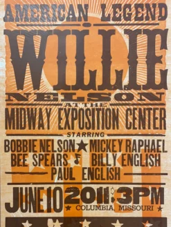 Gig Posters Willie Nelson - 2011 Hatch Show Print 6/10 Poster Columbia, Missouri