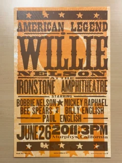 Gig Posters Willie Nelson - 2011 Hatch Show Print 6/26 Poster Murphys, California
