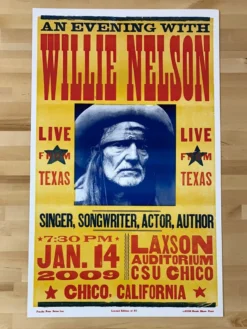 Willie Nelson - 2009 Hatch Show Print 1/14 Poster Chico, CA