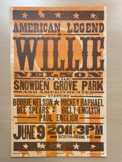 Willie Nelson - 2011 Hatch Show Print 6/9 Poster Southaven, Mississippi