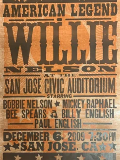 Willie Nelson - 2009 Hatch Show Print 12/6 Poster San Jose, CA