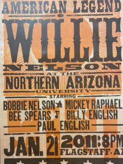 Gig Posters Willie Nelson - 2011 Hatch Show Print 1/21 Poster Flagstaff, Arizona