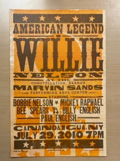 Gig Posters Willie Nelson - 2010 Hatch Show Print 7/29 Poster Canandaigua, New York