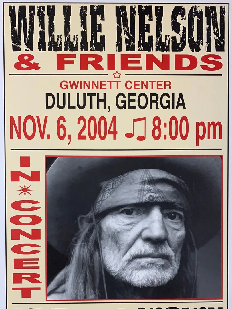Gig Posters Willie Nelson - 2004 Franks Brothers 11/6 Poster Duluth, GA 3 Gig Posters Willie Nelson - 2004 Franks Brothers 11/6 Poster Duluth, GA