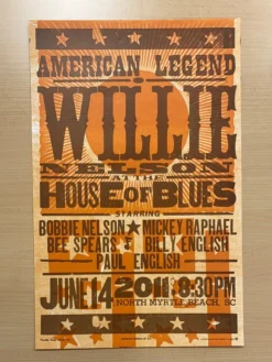 Gig Posters Willie Nelson - 2011 Hatch Show Print 6/14 Poster North Myrtle Beach, South Carolina