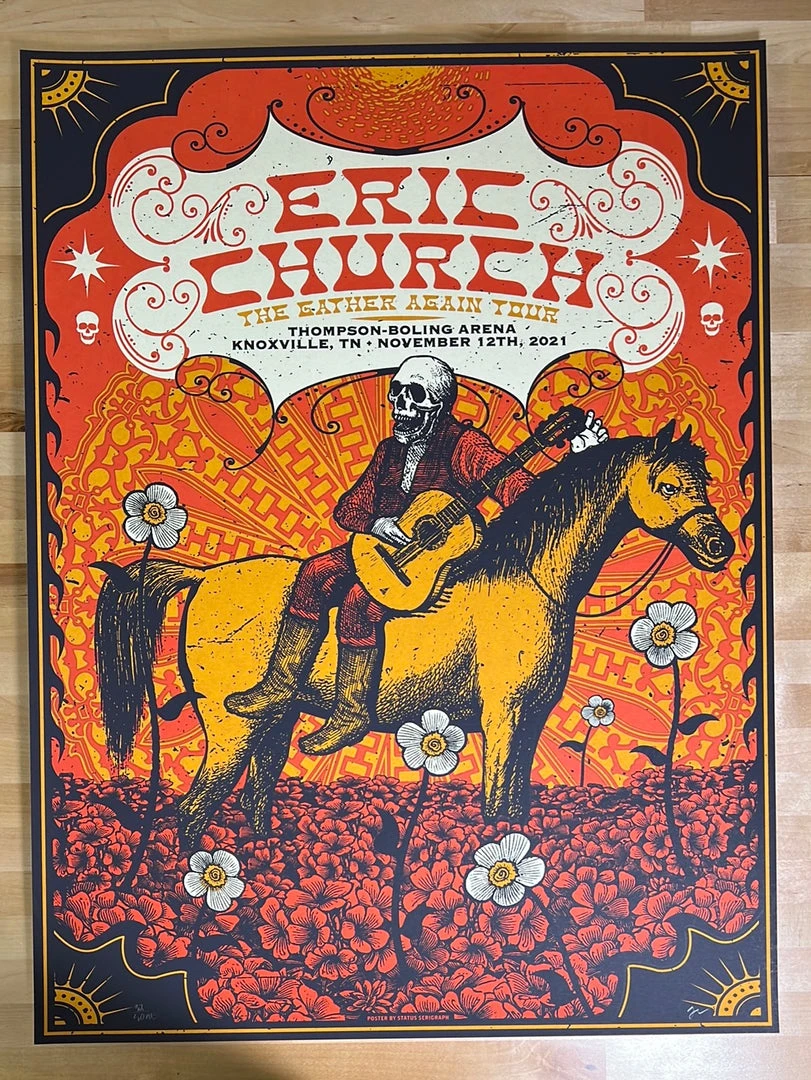 Gig Posters Eric Church - 2021 Status Serigraph Poster Knoxville, TN 4 Gig Posters Eric Church - 2021 Status Serigraph Poster Knoxville, TN