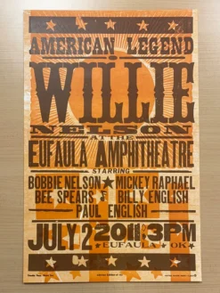 Gig Posters Willie Nelson - 2011 Hatch Show Print 7/2 Poster Eufaula, Oklahoma
